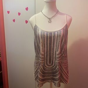 Glitter Metallic Sequin Express Spaghetti Strap Top